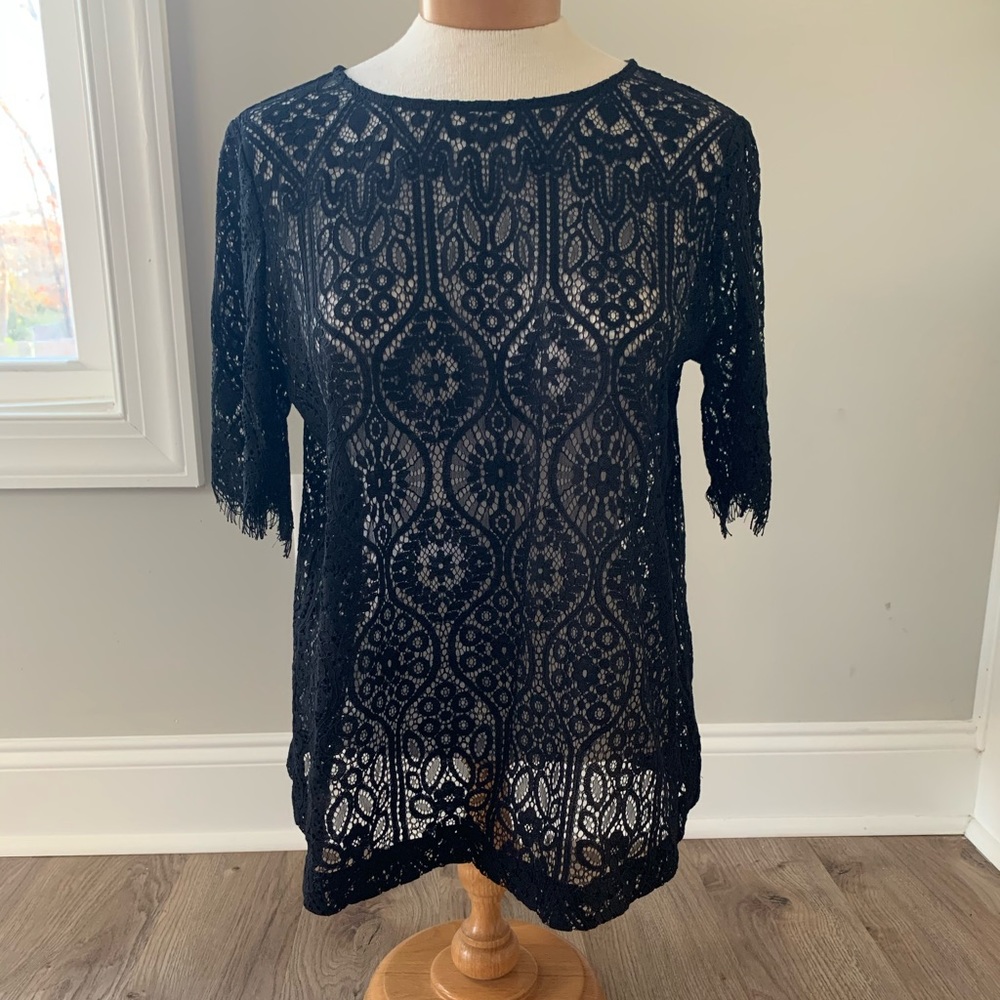 Ann Taylor LOFT black lace blouse